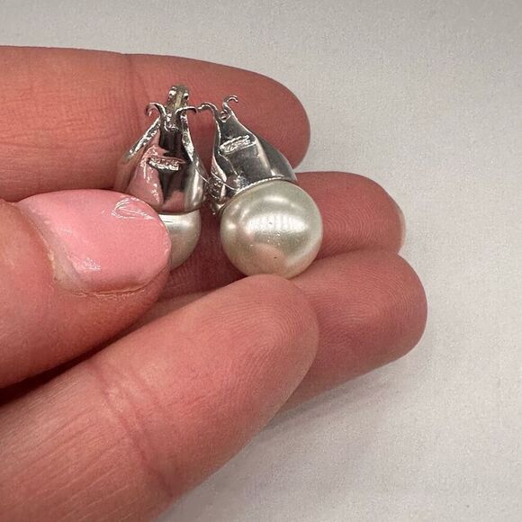 Freshwater Pearl Marcasite Sterling Silver Earrings Pierced Bride Bridal Drop - Picture 8 of 9